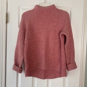 Madewell Pink Cowl Neck Sweater with Ribbed Texture
